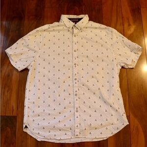 Cactus White Short-Sleeve Button-Down Shirt with Navy Anchor Print